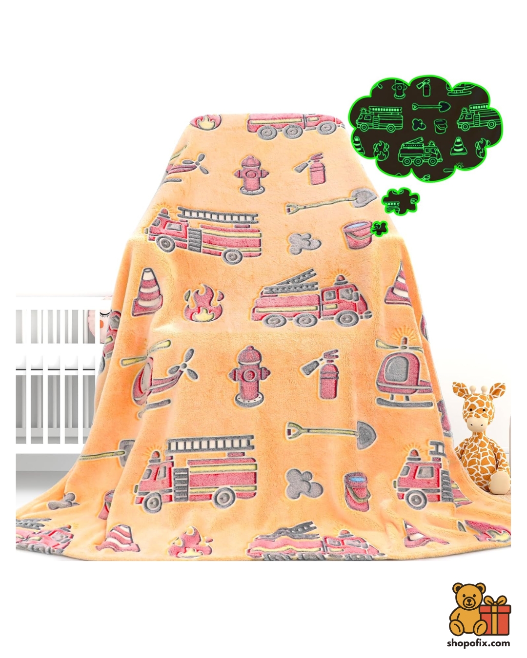 Glow in The Dark Fire Truck Blanket