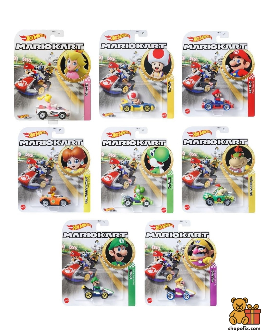 Hot Wheels Mario Kart Die-Cast Character Cars, 8-Pack Bundle