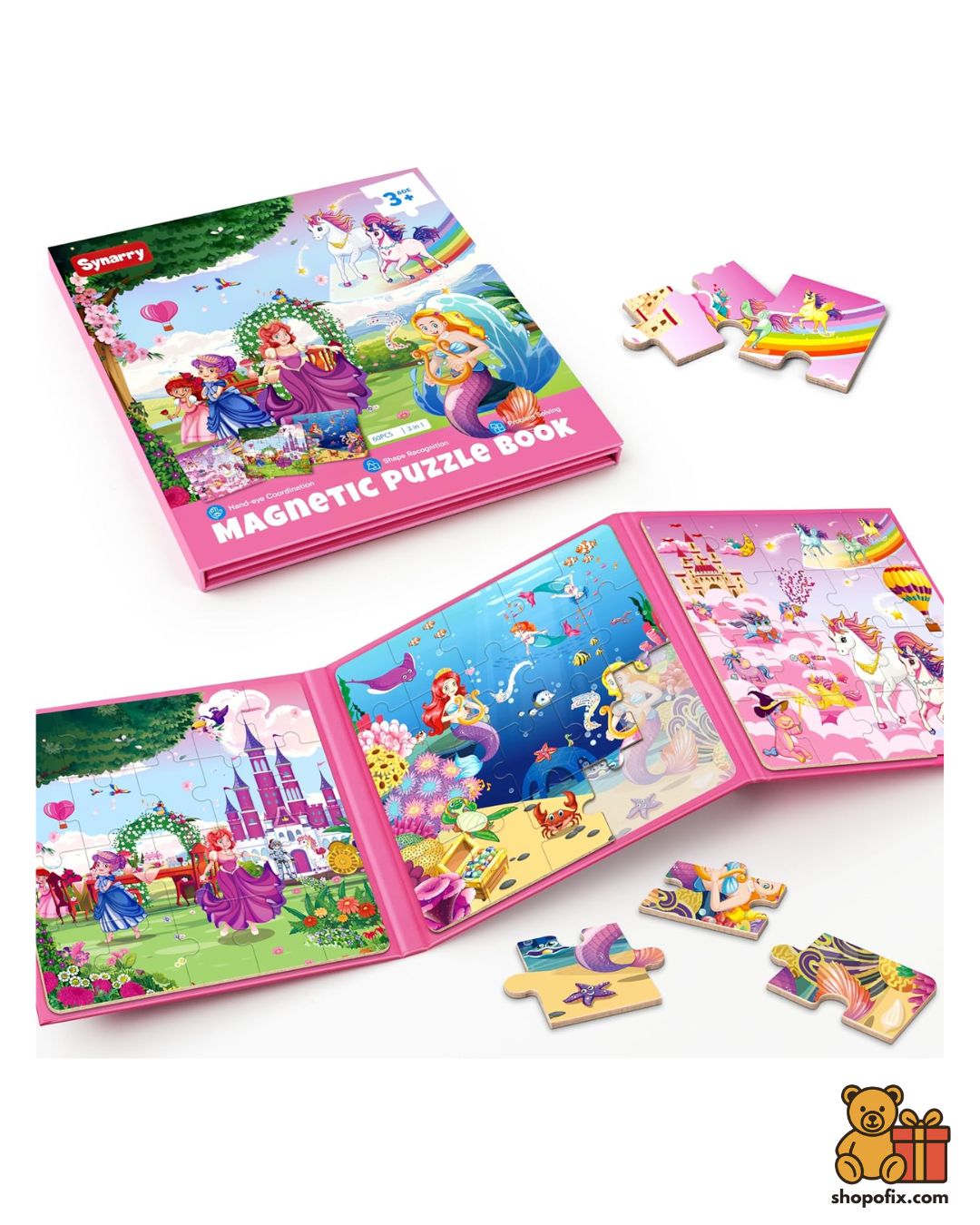 SYNARRY Unicorn Mermaid Princess Magnetic Puzzles for Toddlers