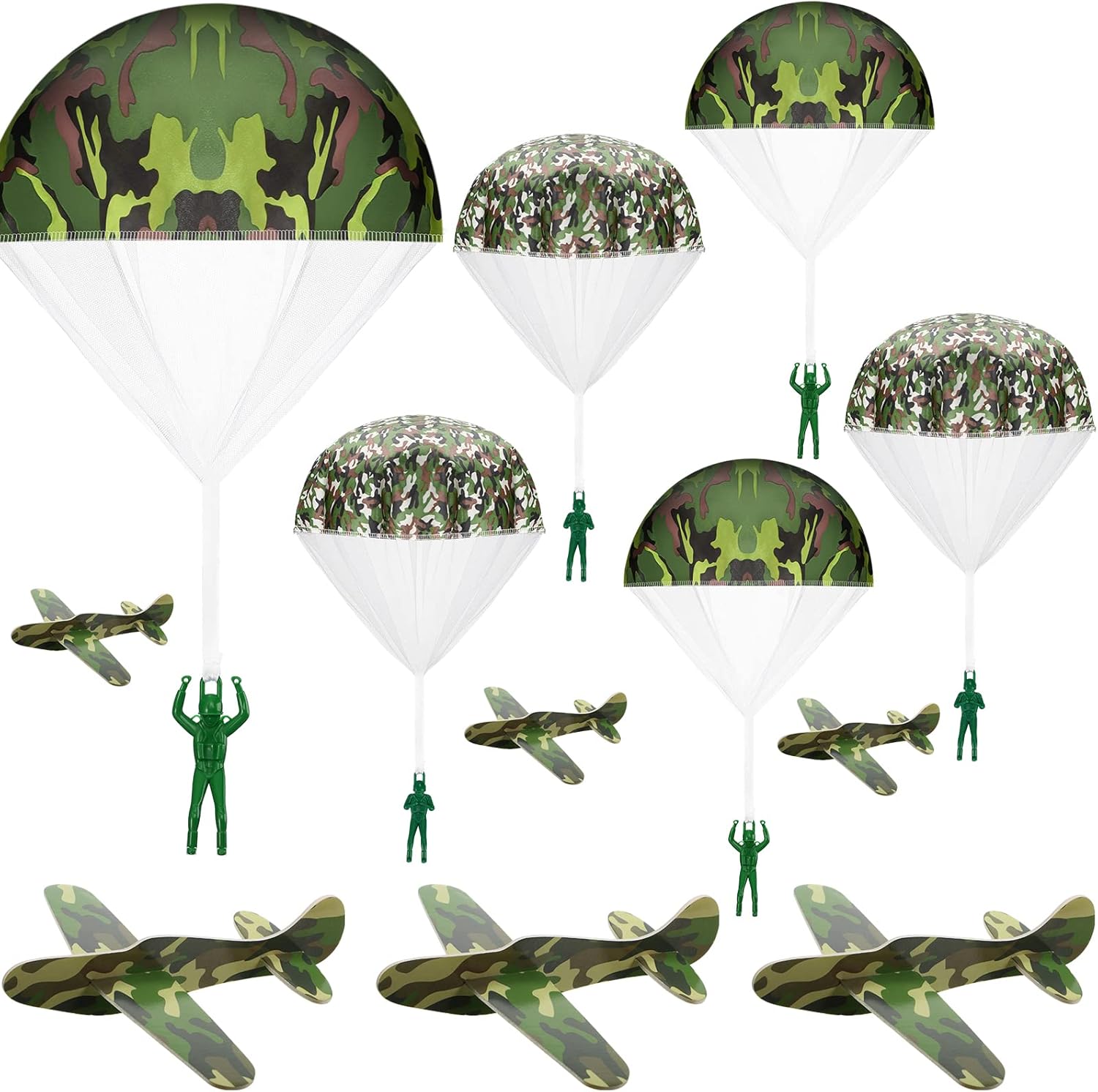 12 Pcs Parachute Toys and Camouflage Foam Airplanes Set - Soldier Toys for Kids