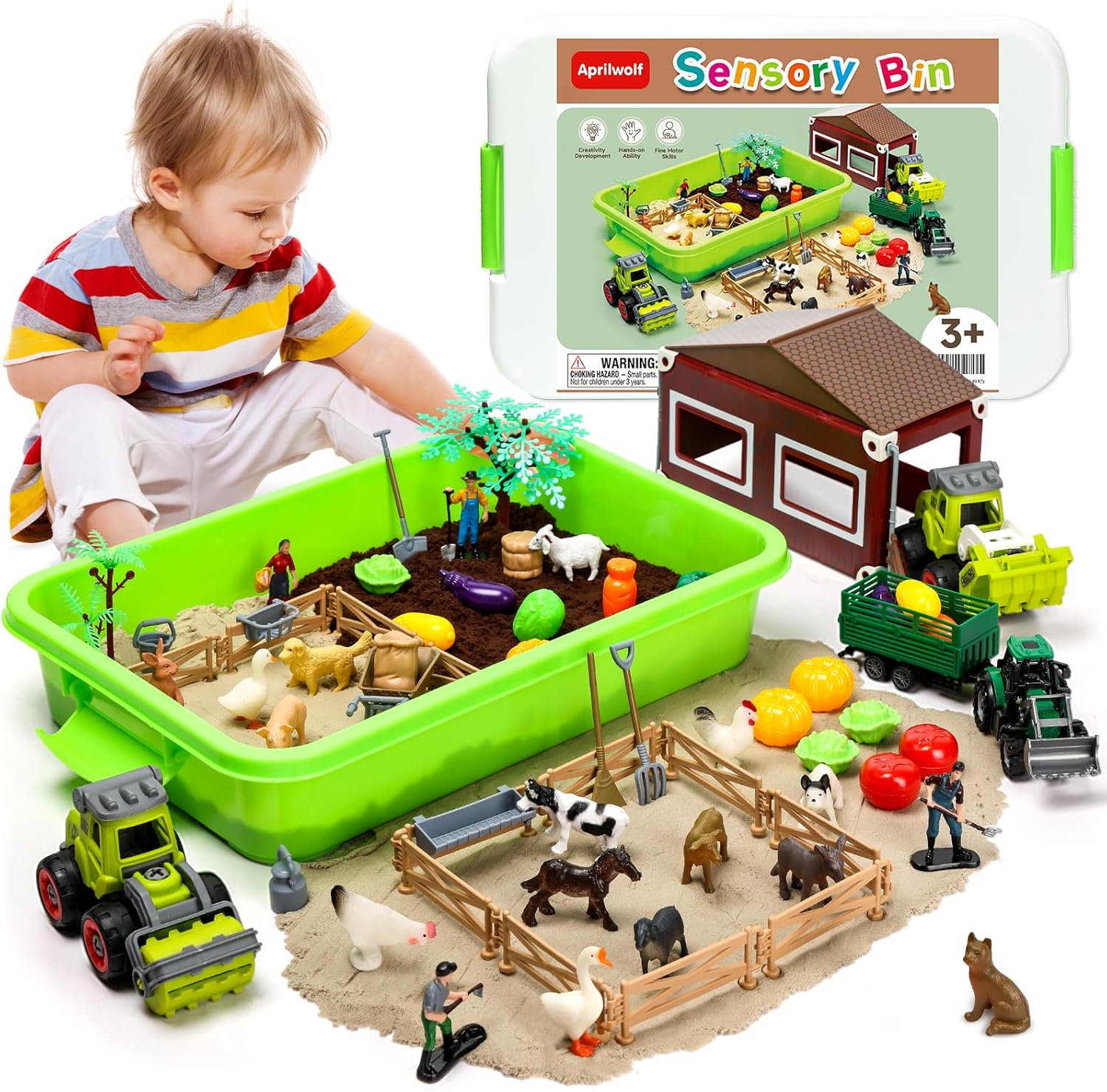 Aprilwolf Farmer Tractor & Farm Animals Sanboxes - Farmer Toys for Kids