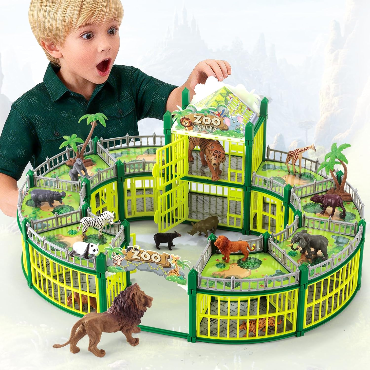 Complete 248PCS Animal Playground Set with 14 Realistic Wild Animals - Zookeeper Toys for Kids
