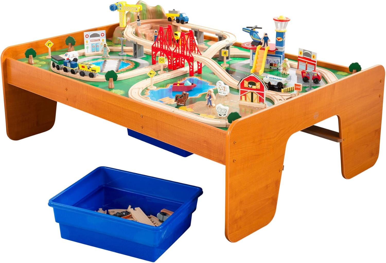 KidKraft Ride Around Town Wooden Train Set Table - Train Tables Toys for Kids
