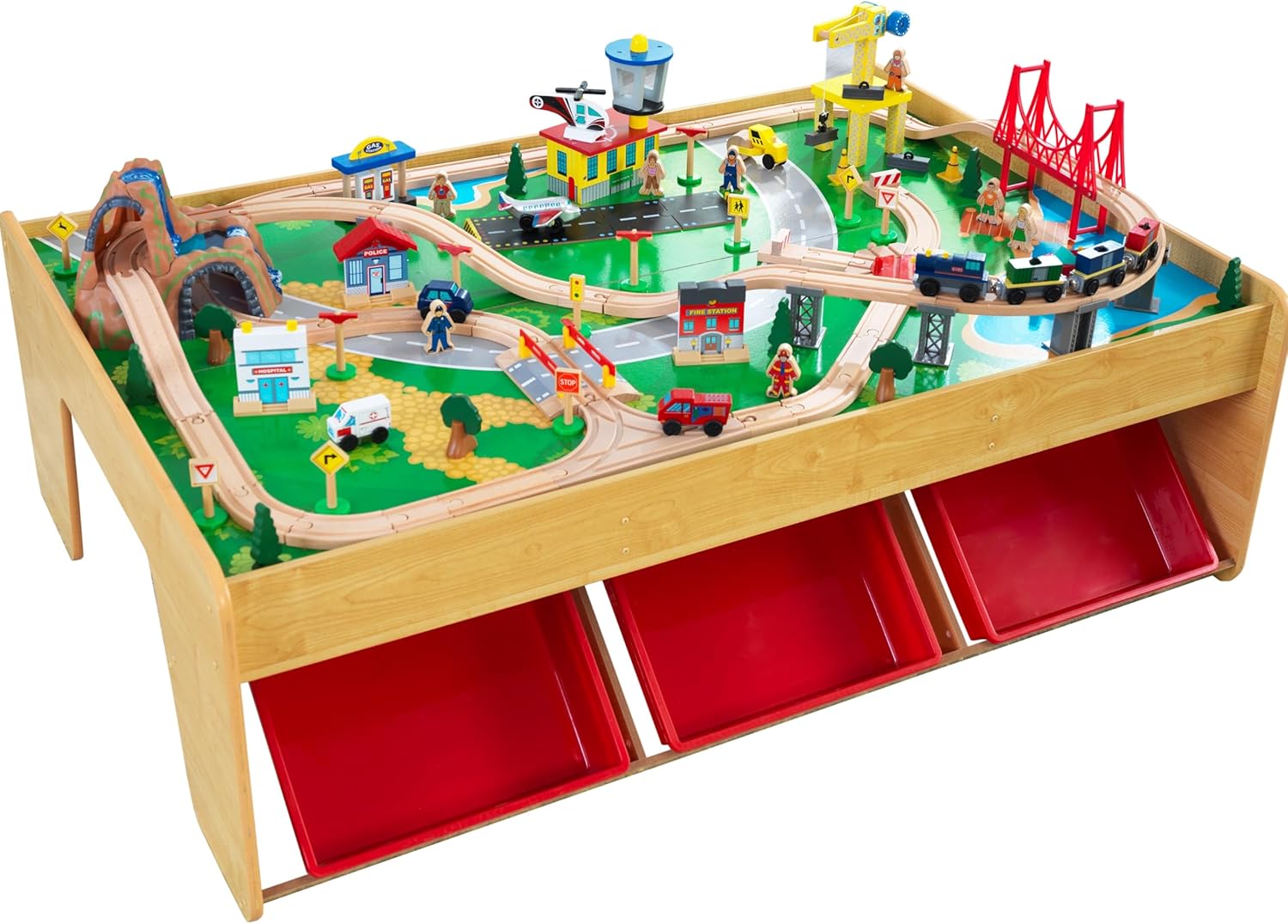 KidKraft Waterfall Mountain Wooden Train Set Table - Train Tables Toys for Kids