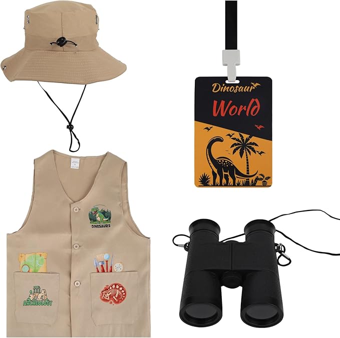 Kids Dinosaur Paleontologist Kit Hat Costume and Vest Dinosaur Pass Cards - Paleontologist Toys for Kids
