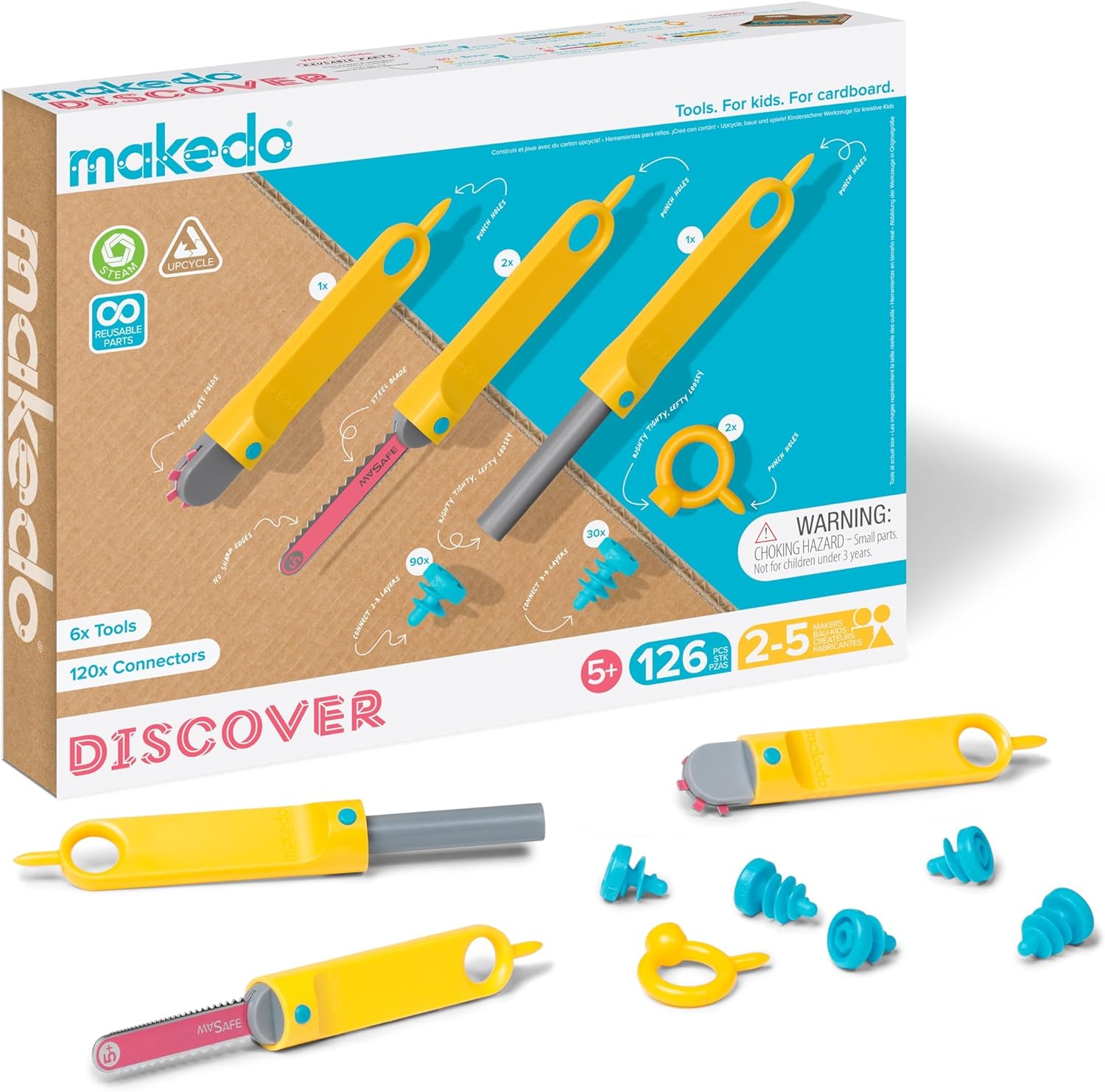 Makedo Discover Upcycled Cardboard Construction Tool Kit - Carpenter Toys for Kids
