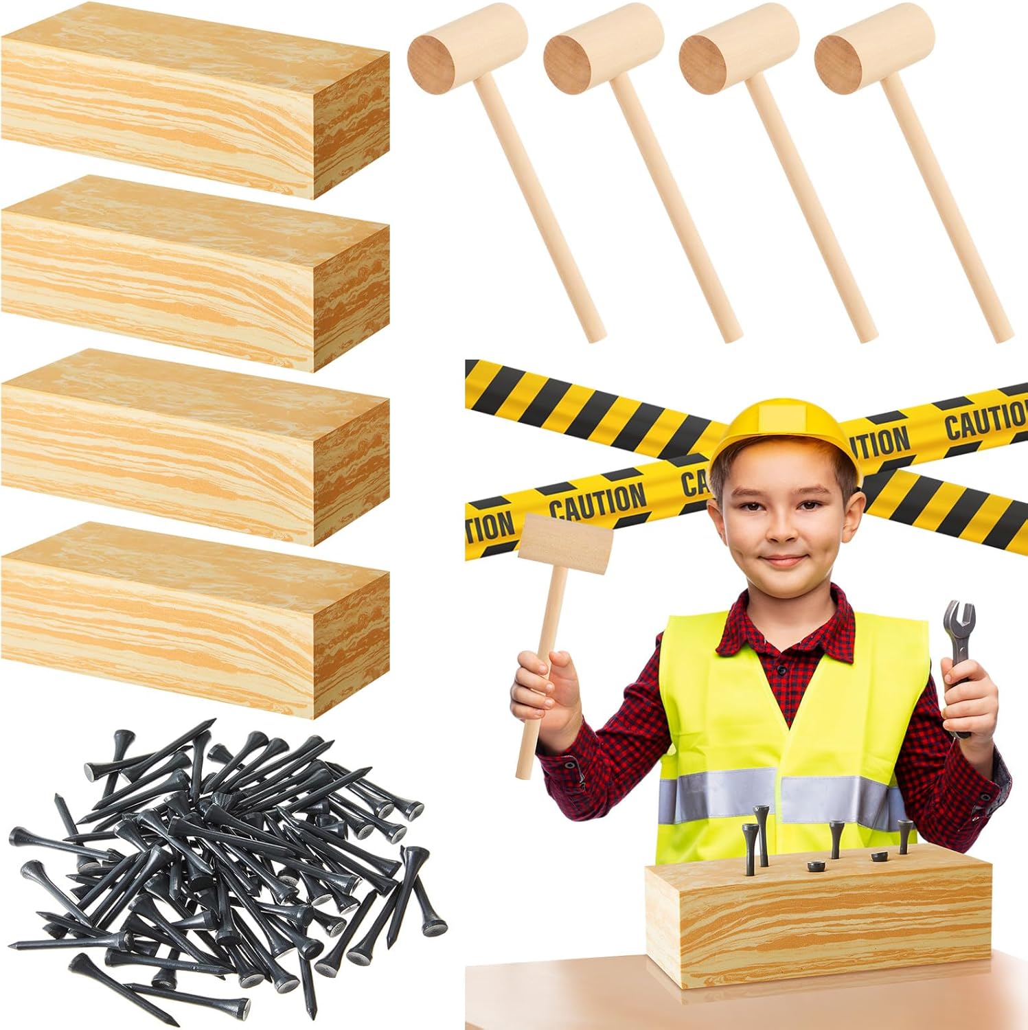Realspring 8 Set Wooden Hammer Toys - Carpenter Toys for Kids