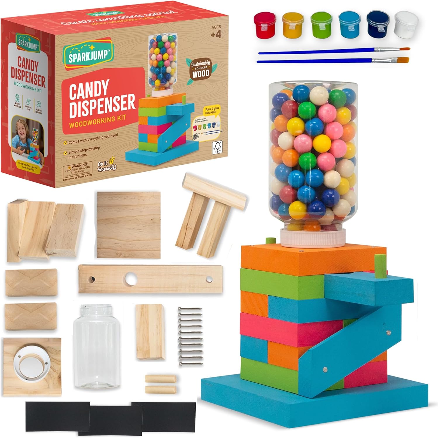 SparkJump Candy Dispenser Woodworking Kit - Carpenter Toys for Kids