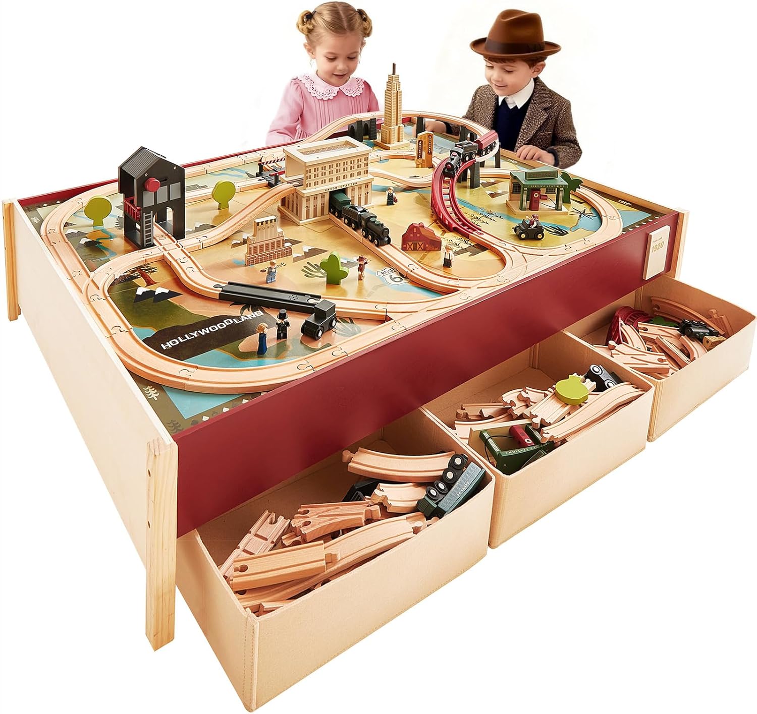 Tiny Land Large Wooden Train Table - Train Tables Toys for Kids
