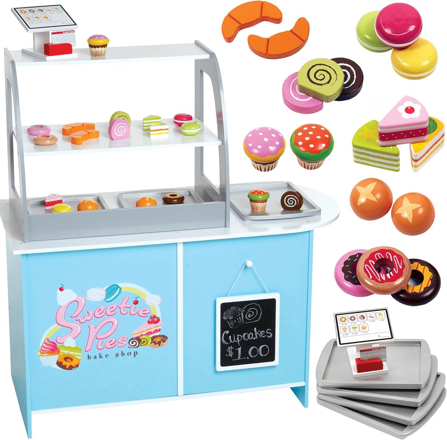 Wooden Bakery Playset Pretend Stand for Kids - Baker Toys for Kids