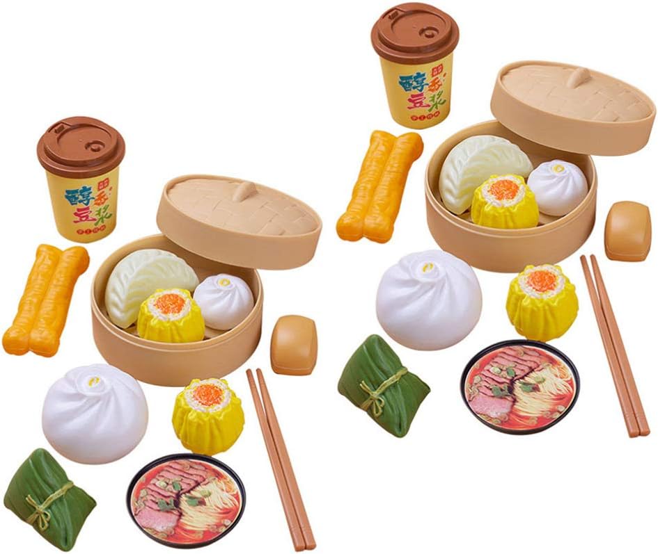 2 Sets Kids Pretend Play Kitchen Cooking Toy Chinese Breakfast Dumpling Pao Dimsum - Dumpling Toys for Kids