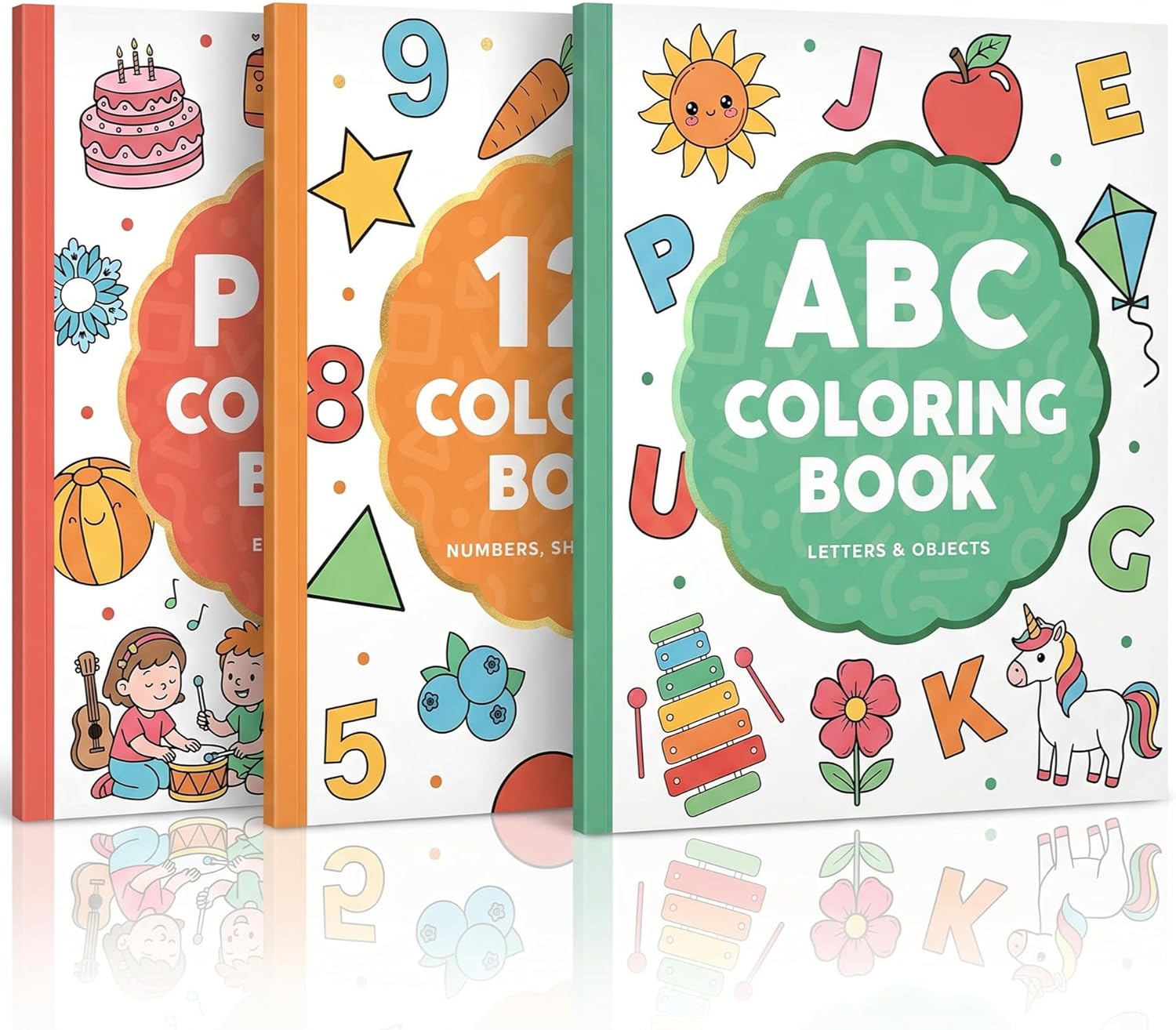 Fun Coloring Book for Kids - Set of 3 Water Color Book with Themes for Alphabet, Numbers, Colors & Shapes