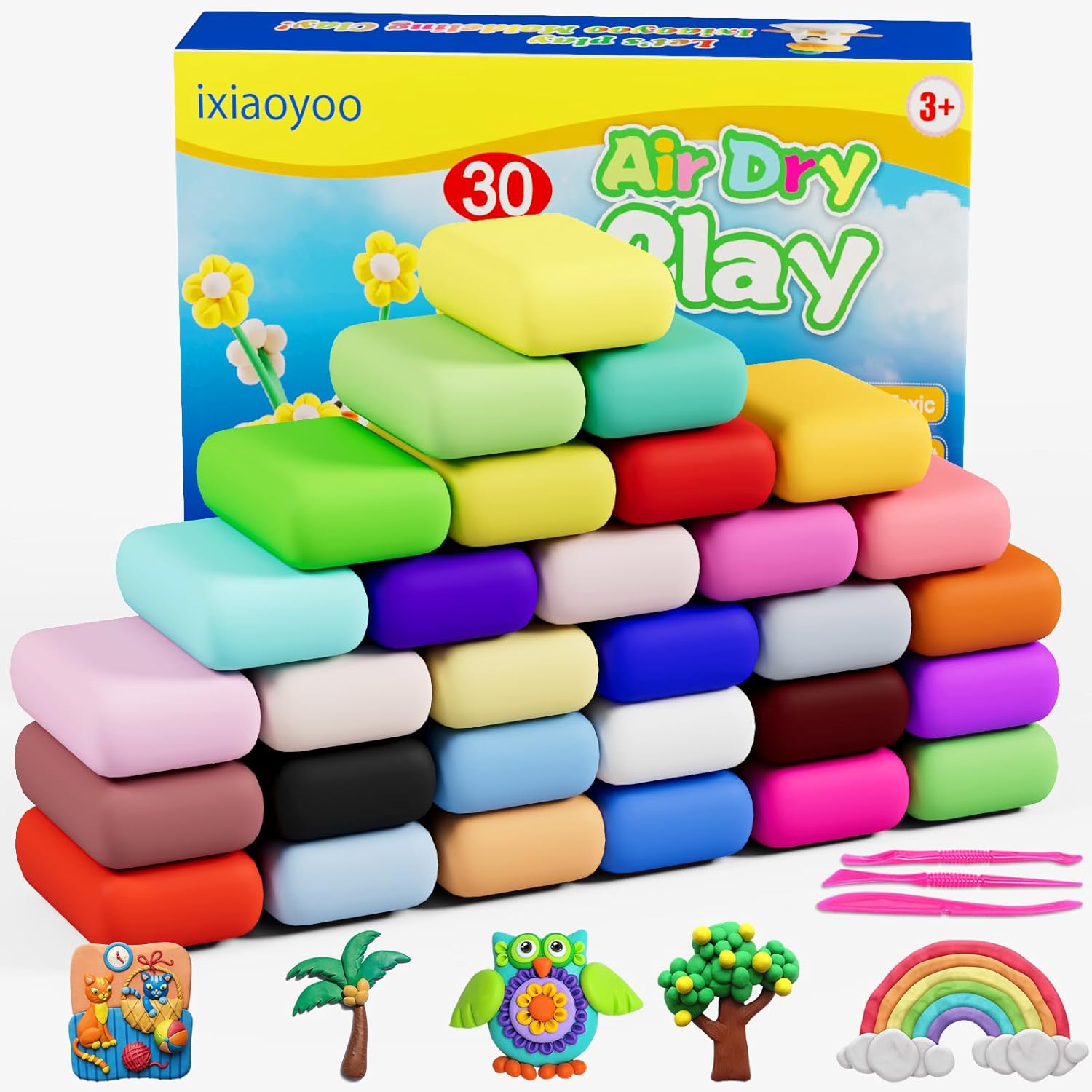 Ixiaoyoo Air Dry Clay, 30 Colors Modeling Clay for Kids - School Holiday Activities for Kids