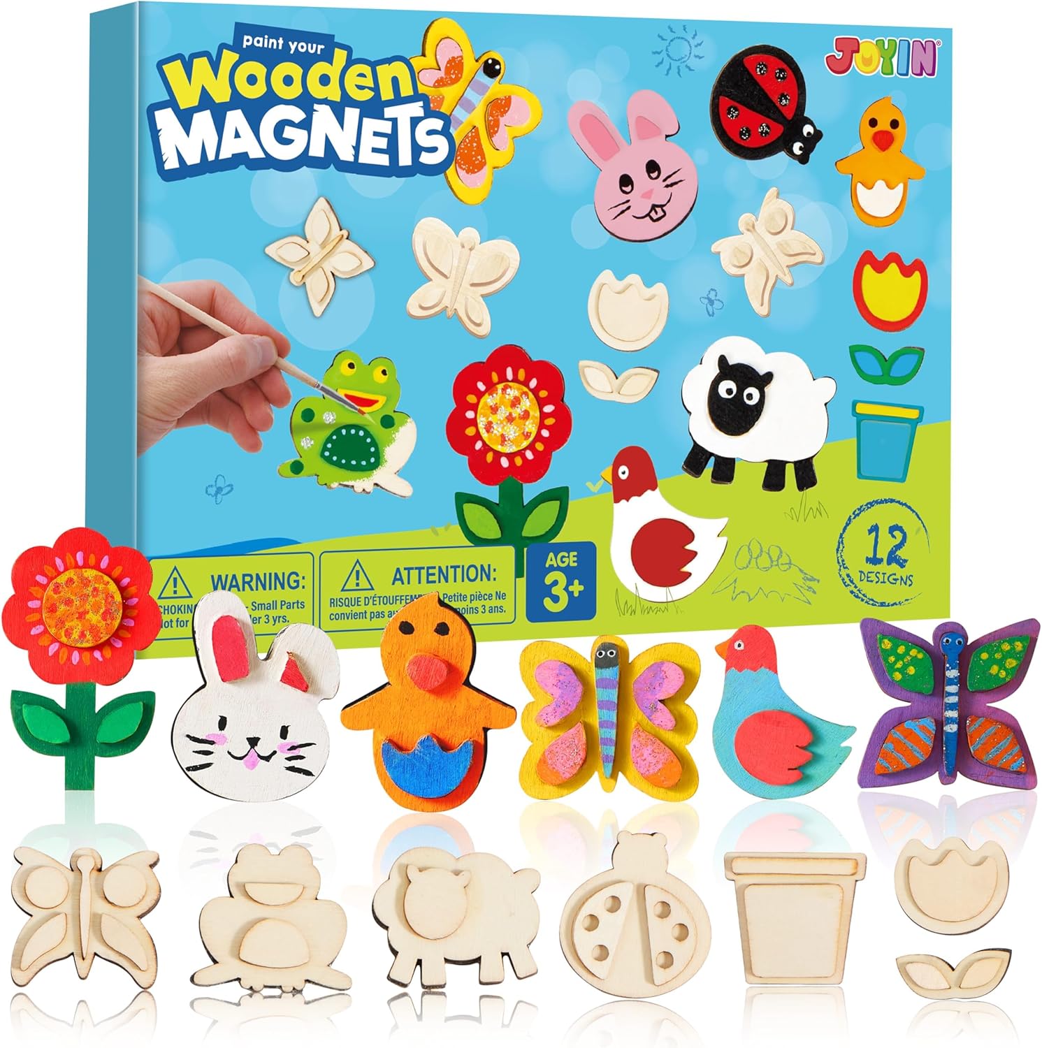JOYIN 12 Wooden Magnet Creativity Arts & Crafts Painting Kit for Kids - School Holiday Activities for Kids