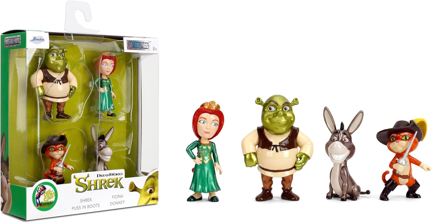 Jada Shrek Metalfigs 4-Pack Figures Shrek, Donkey, Fiona, Puss in Boots Toys