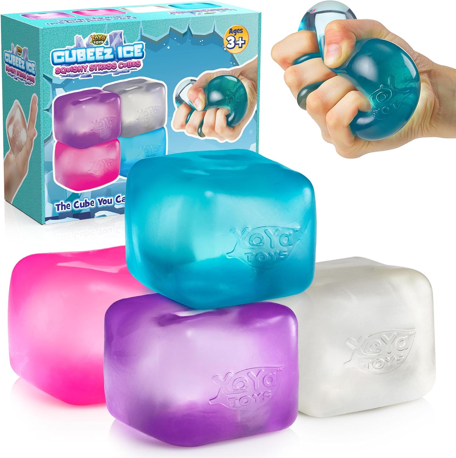 YoYa Toys Cubeez Squishy Stress Cubes 4 Pack - Ice Cube Squishy Toy for Kids and Adult