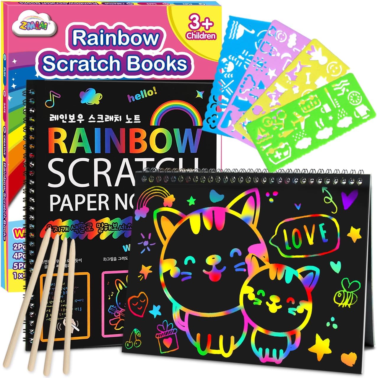 ZMLM Scratch Paper Art-Crafts Rainbow Scratch Books - School Holiday Activities for Kids